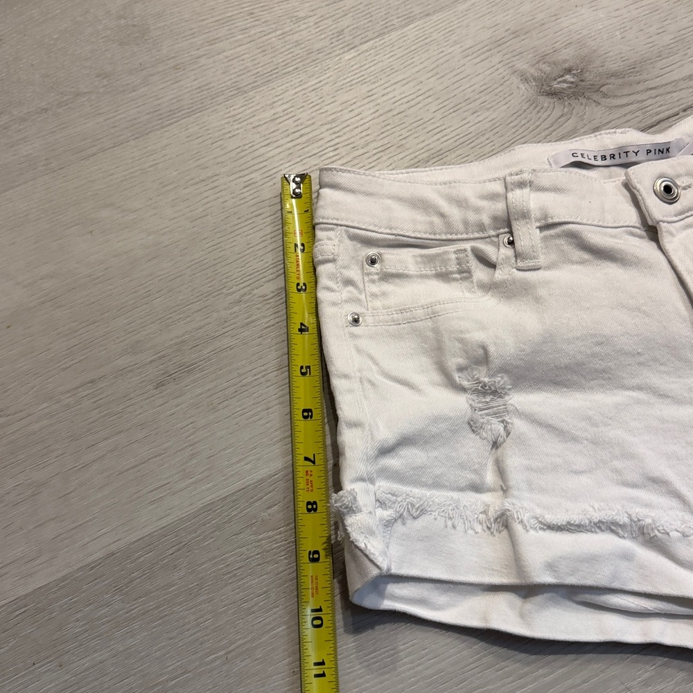 Celebrity Pink White Jean Shorts Distressed Cut-Off - Picture 7 of 8